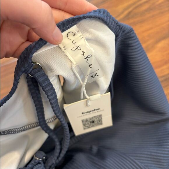 Cupshe Blue Ribbed One Piece Strappy Back Bathing Suit NWT - Picture 4 of 4